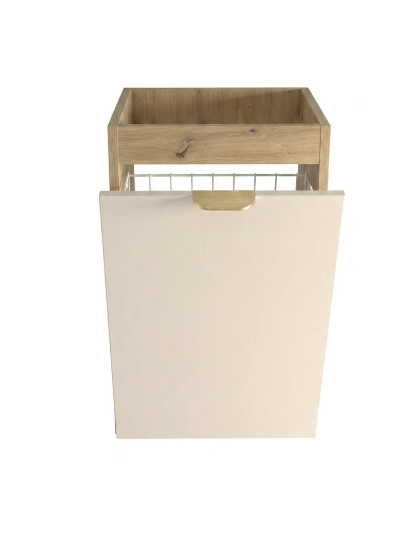 Badezimmerschrank 40 cm mit Wäschekorb Orio - Kaschmir/Eiche artisan