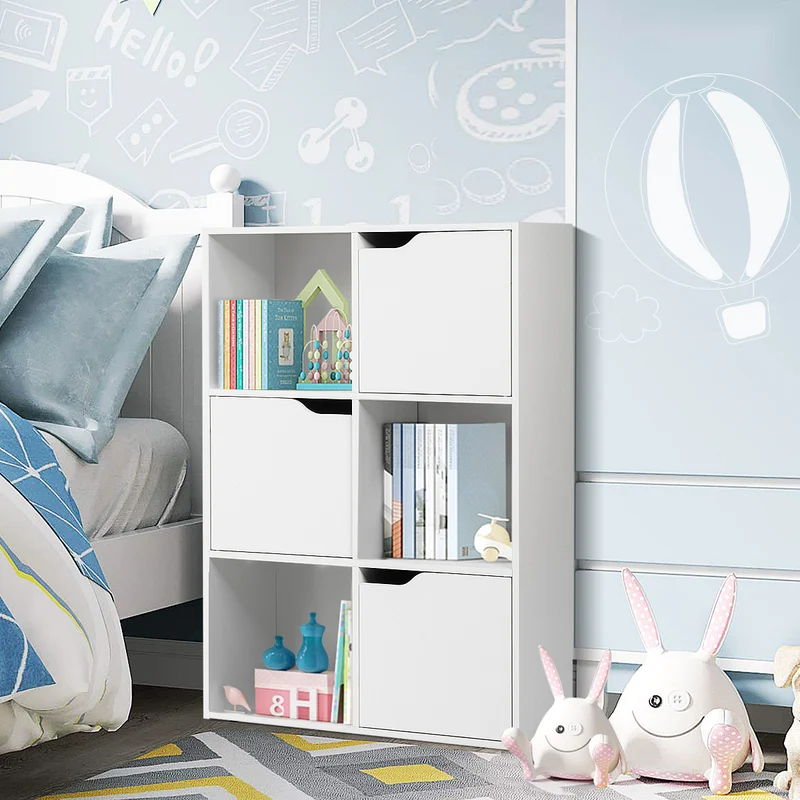 Costway - Bücherregal, Freistehendes Regal mit Türen aus Holz, Bücherregal mit 3 Offenen & 3 Geschlossenen Fächern