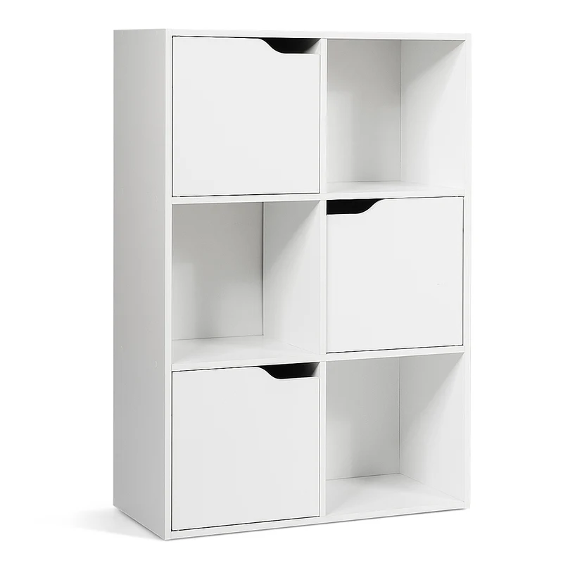Costway - Bücherregal, Freistehendes Regal mit Türen aus Holz, Bücherregal mit 3 Offenen & 3 Geschlossenen Fächern