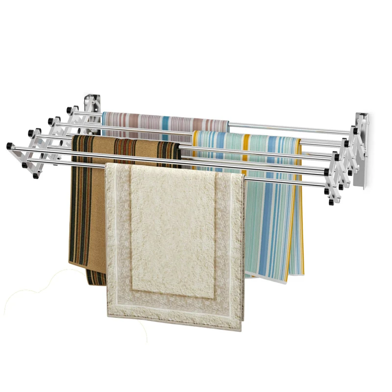 Costway – Ausziehbarer Wandwäscheständer mit 8 Stangen, bis 25 kg, Edelstahl, 86 × 64 × 22 cm