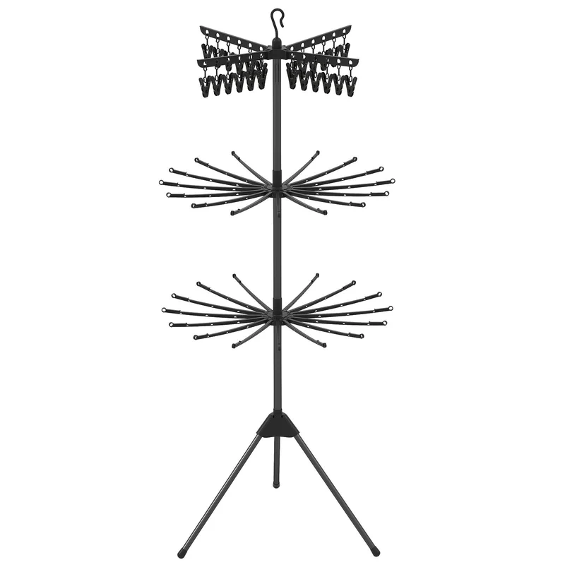 Costway – 3-stufiger, klappbarer Wäscheständer-Turm, 178 cm hoch, mit 24 Clips und 32 Stangen, Schwarz
