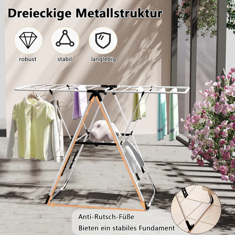 Costway - Wäscheständer, Wäschetrockner, Wäscheständer Platzsparend, Flügelwäschetrockner, Wäscheständer Klappbar, 2-Schichten-Design, Edelstahl