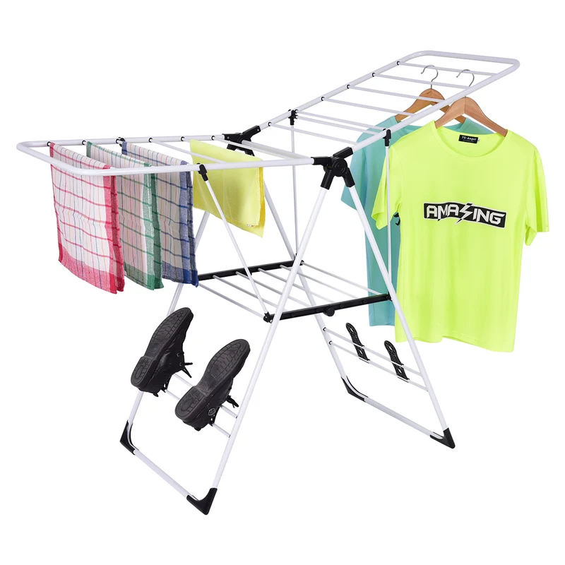 Costway - Wäscheständer, Wäschetrockner, Wäscheständer Platzsparend, Flügelwäschetrockner, Wäscheständer Klappbar, 2-Schichten-Design, Edelstahl
