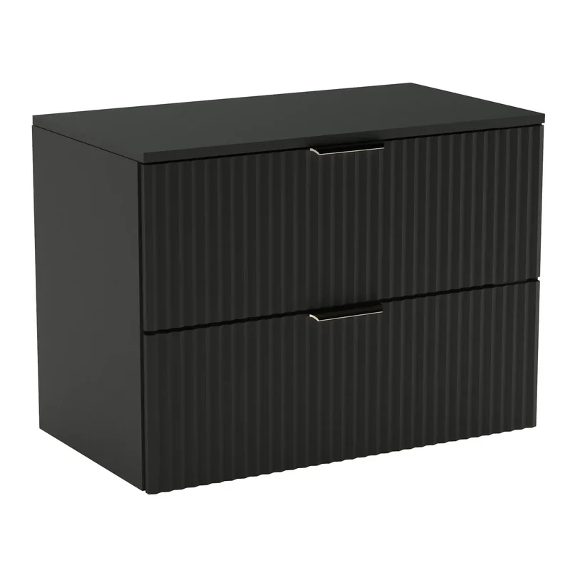 Badmöbel-Set: 80 cm Schrank und Bad Hochschrank Willy - Schwarz/Marmor Royal Schwarz-Platte