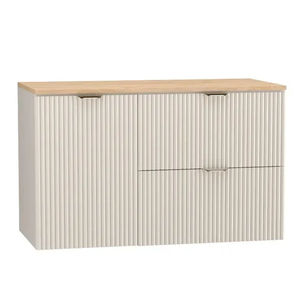 Badmöbel-Set: 100 cm Schrank mit Wäschekorb und Bad Hochschrank Willy - Kaschmir, Walnussplatte