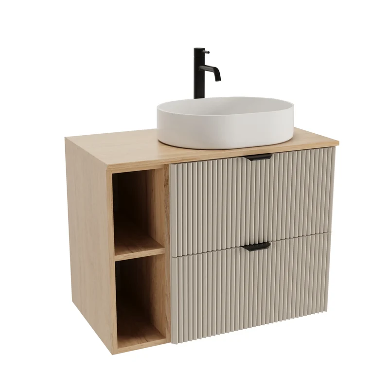 Badmöbel-Set: 80 cm Schrank mit Regal Willy - Kaschmir/Walnuss