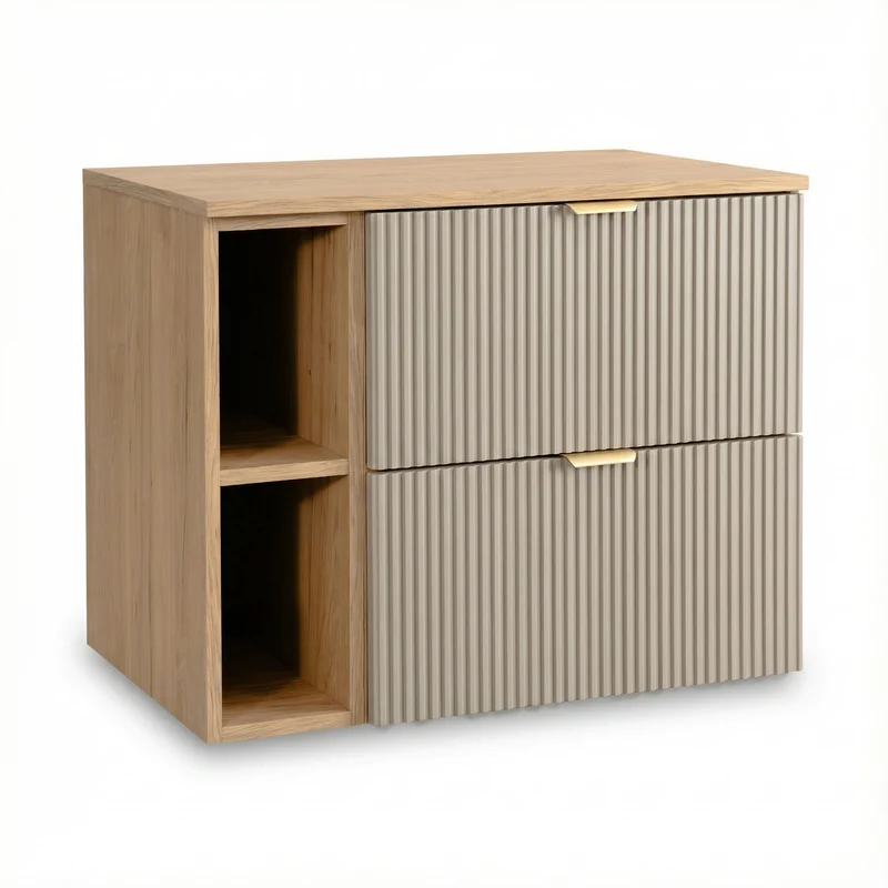 Badmöbel-Set: 80 cm Schrank mit Regal Willy - Kaschmir/Walnuss