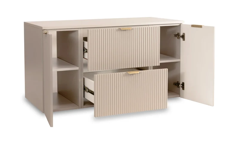 Badmöbel-Set: 120 cm Schrank mit 2 Schubladen, 2 Türen Willy - Kaschmir, Walnussplatte