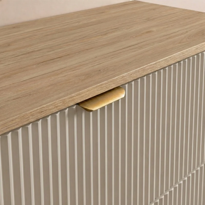 Badmöbel-Set: 120 cm Schrank mit 2 Schubladen, 2 Türen Willy - Kaschmir, Walnussplatte