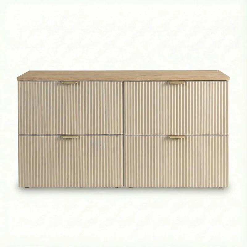 Badmöbel-Set: 120 cm Schrank mit 4 Schubladen Willy - Kaschmir, Walnussplatte