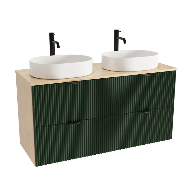Badmöbel-Set: 120 cm Schrank mit 4 Schubladen Willy - Salbei/Walnuss
