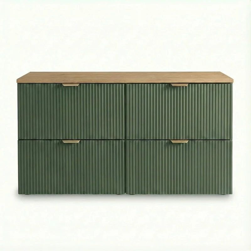 Badmöbel-Set: 120 cm Schrank mit 4 Schubladen Willy - Salbei/Walnuss