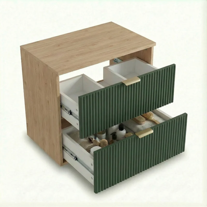 Badmöbel-Set: 120 cm Schrank mit 4 Schubladen Willy - Salbei/Walnuss