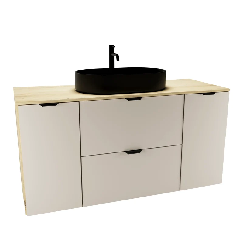 Badmöbel-Set: 120 cm Schrank mit 2 Schubladen, 2 Türen Orio - Kaschmir/Eiche artisan
