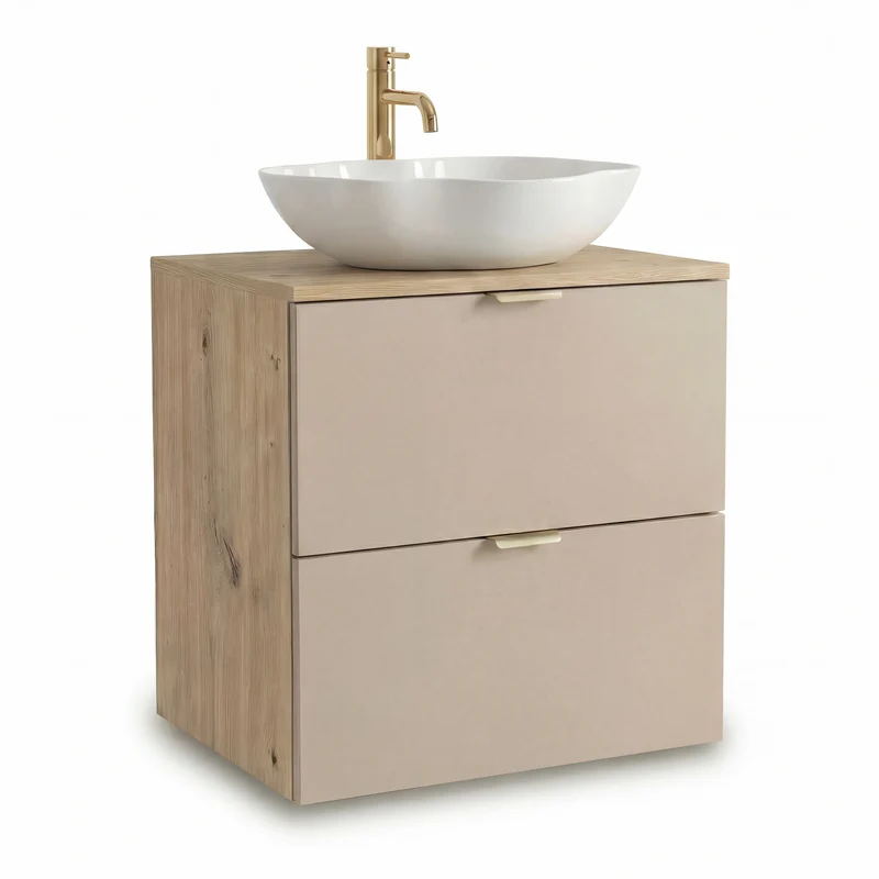 Badmöbel-Set: 60 cm Schrank mit 2 Schubladen Orio - Kaschmir/Eiche artisan