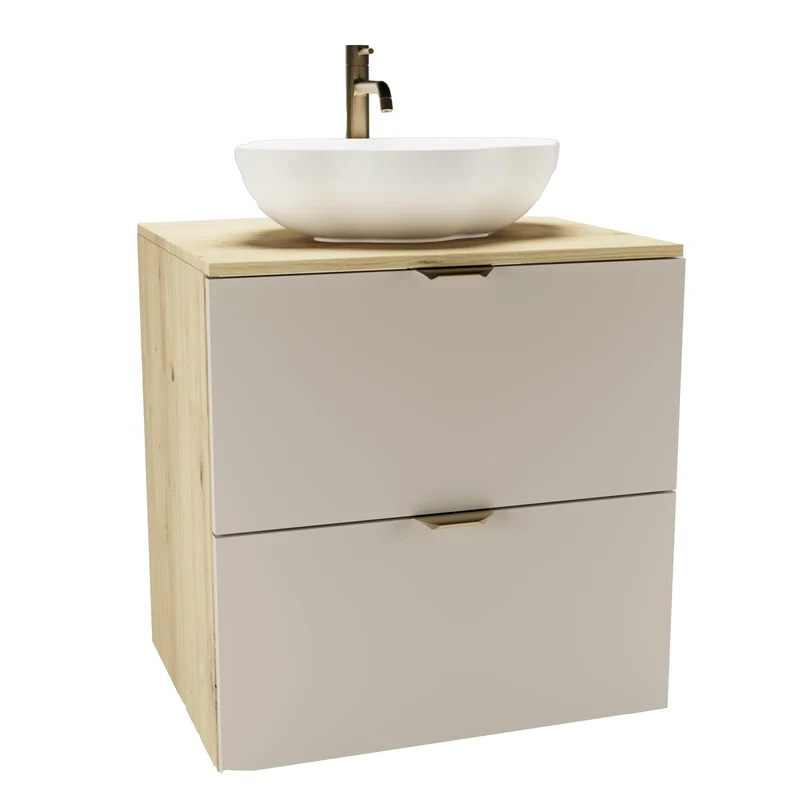 Badmöbel-Set: 60 cm Schrank mit 2 Schubladen Orio - Kaschmir/Eiche artisan