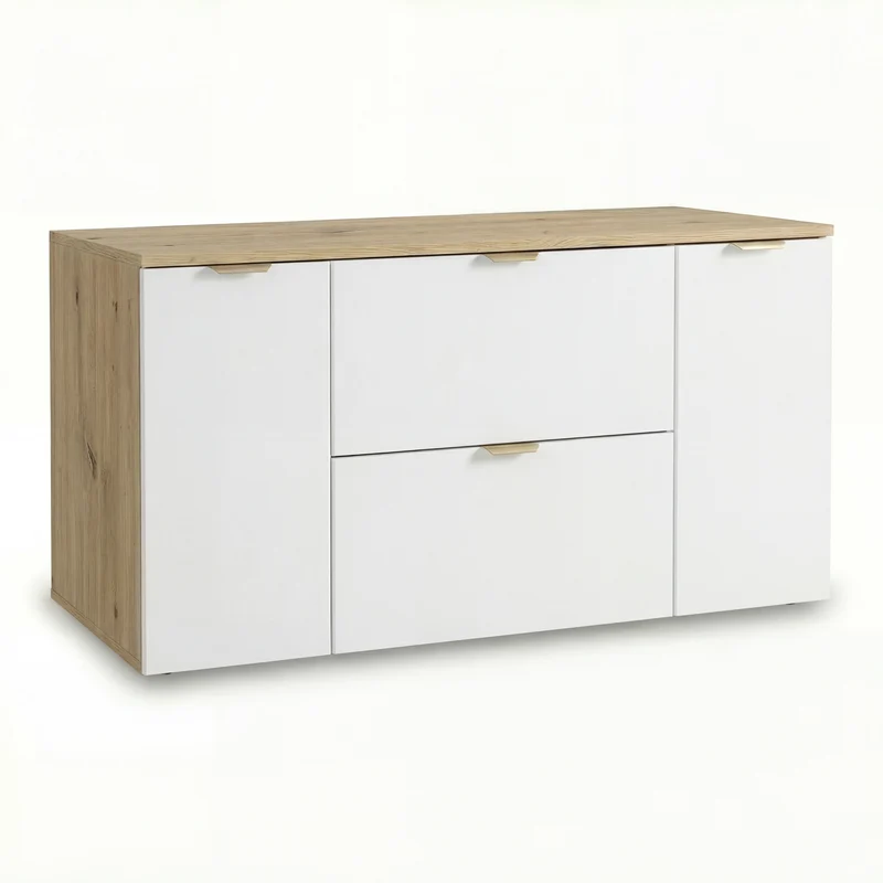 Waschtischunterschrank mit 2 Türen und 2 Schubladen 120 cm Orio - Weiß/Eiche Artisan