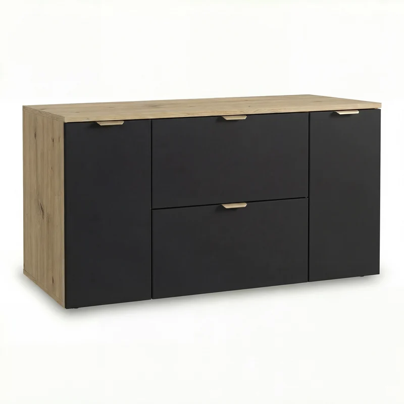 Waschtischunterschrank mit 2 Türen und 2 Schubladen 120 cm Orio - Schwarz/Eiche Artisan