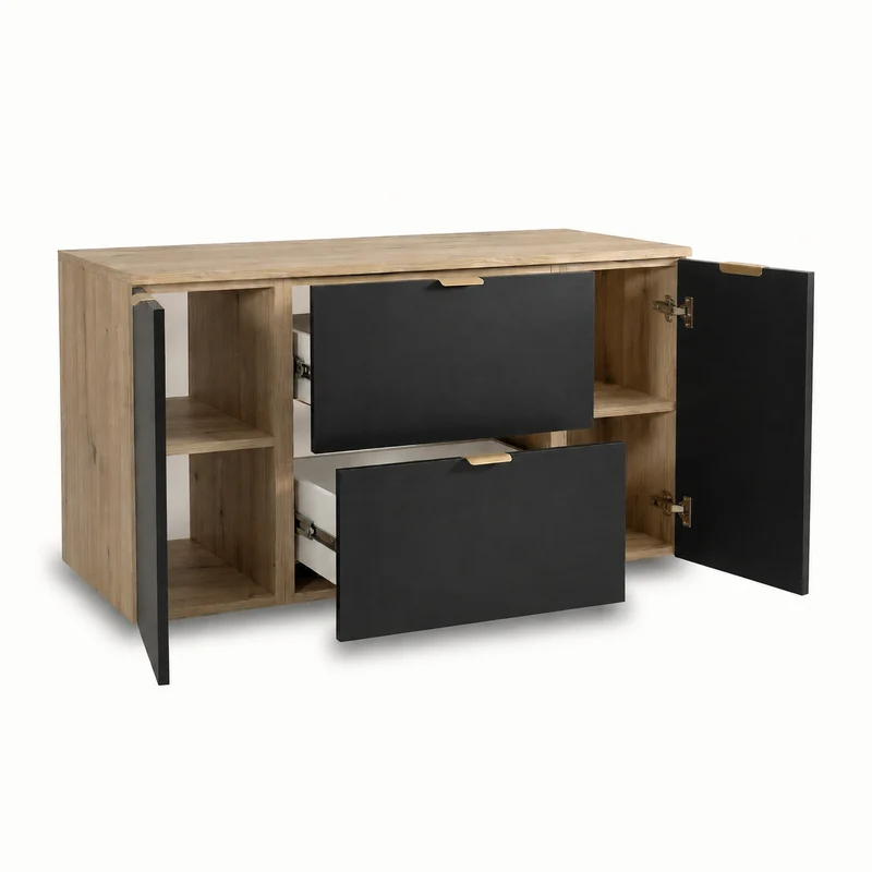 Waschtischunterschrank mit 2 Türen und 2 Schubladen 120 cm Orio - Schwarz/Eiche Artisan