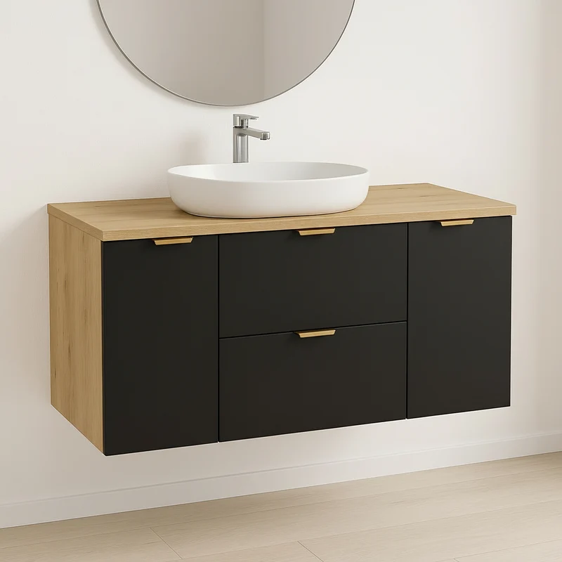 Waschtischunterschrank mit 2 Türen und 2 Schubladen 120 cm Orio - Schwarz/Eiche Artisan
