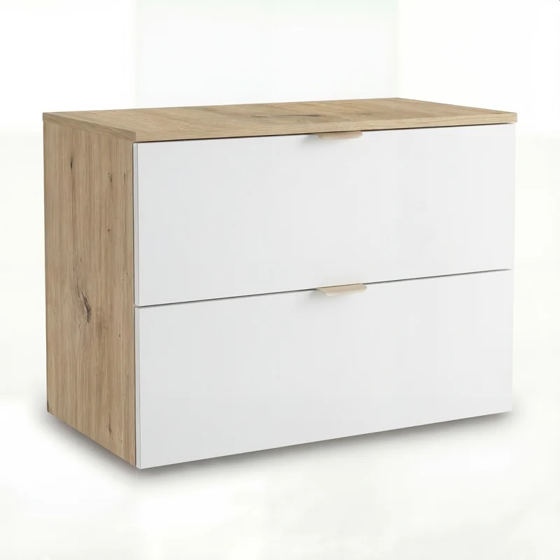 Waschtischunterschrank mit 2 Schubladen 80 cm Orio - Weiß/Eiche artisan