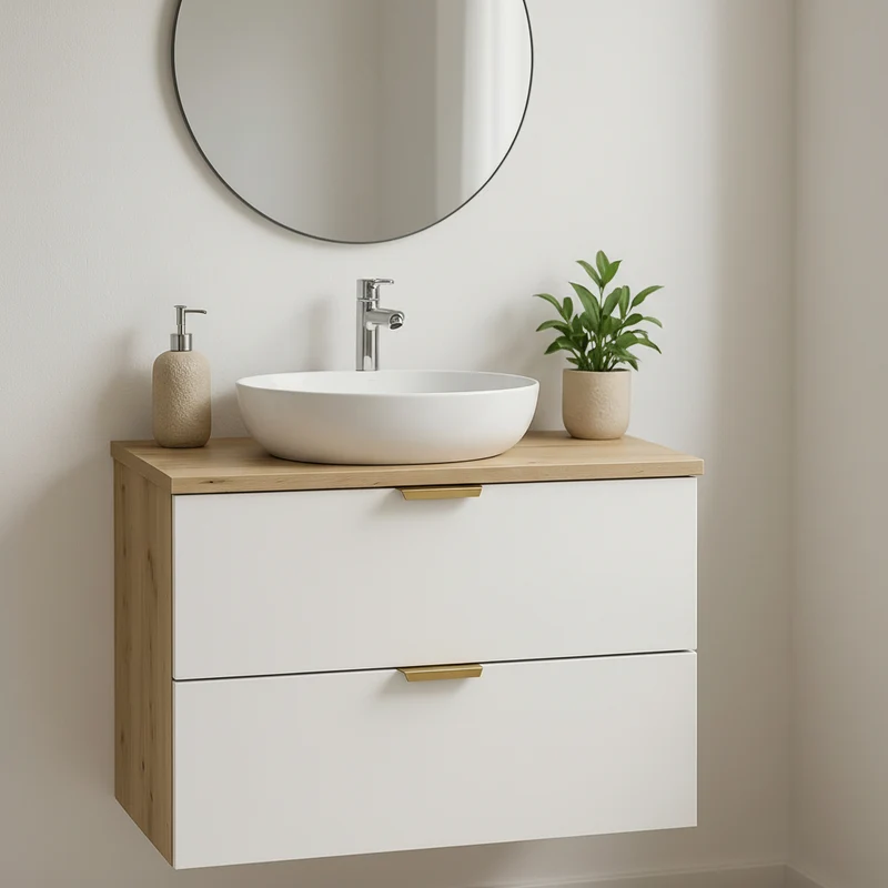 Waschtischunterschrank mit 2 Schubladen 80 cm Orio - Weiß/Eiche artisan