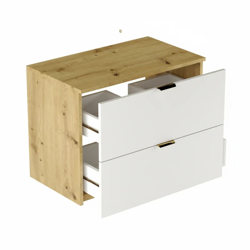 Waschtischunterschrank mit 2 Schubladen 80 cm Orio - Weiß/Eiche artisan