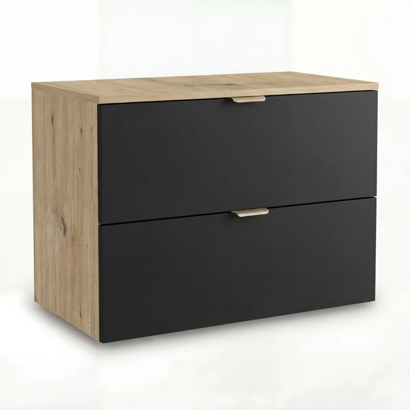 Waschtischunterschrank mit 2 Schubladen 80 cm Orio - Schwarz/Eiche artisan