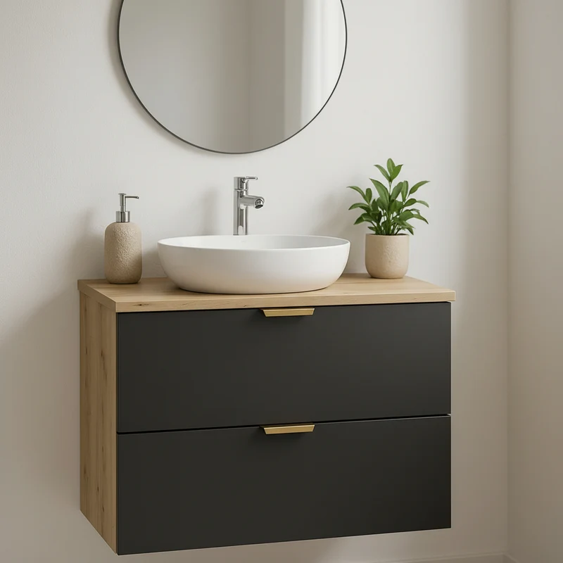 Waschtischunterschrank mit 2 Schubladen 80 cm Orio - Schwarz/Eiche artisan