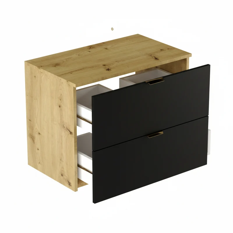 Waschtischunterschrank mit 2 Schubladen 80 cm Orio - Schwarz/Eiche artisan