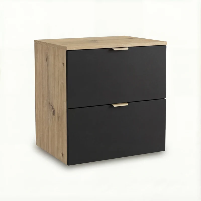 Waschtischunterschrank mit 2 Schubladen 60 cm Orio - Schwarz/Eiche artisan