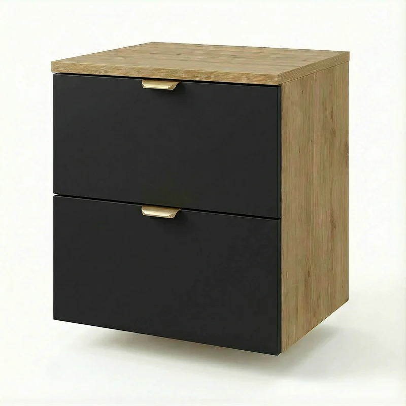 Waschtischunterschrank mit 2 Schubladen 60 cm Orio - Schwarz/Eiche artisan