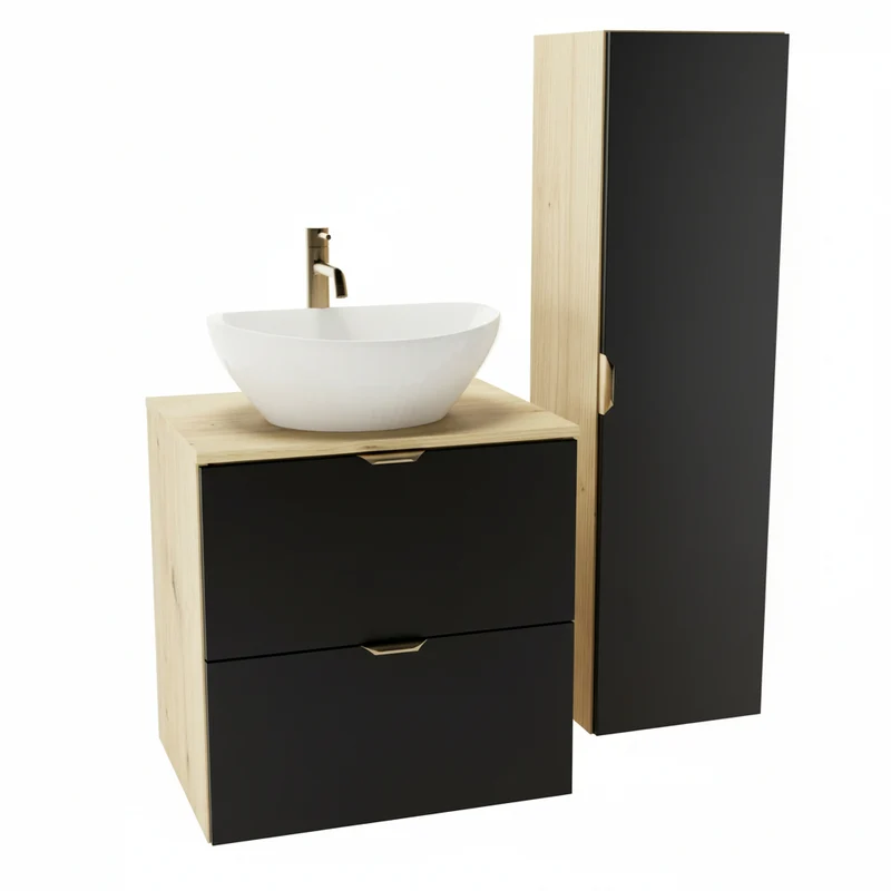 Bad Hochschrank 120 cm Orio - Schwarz/Eiche Artisan