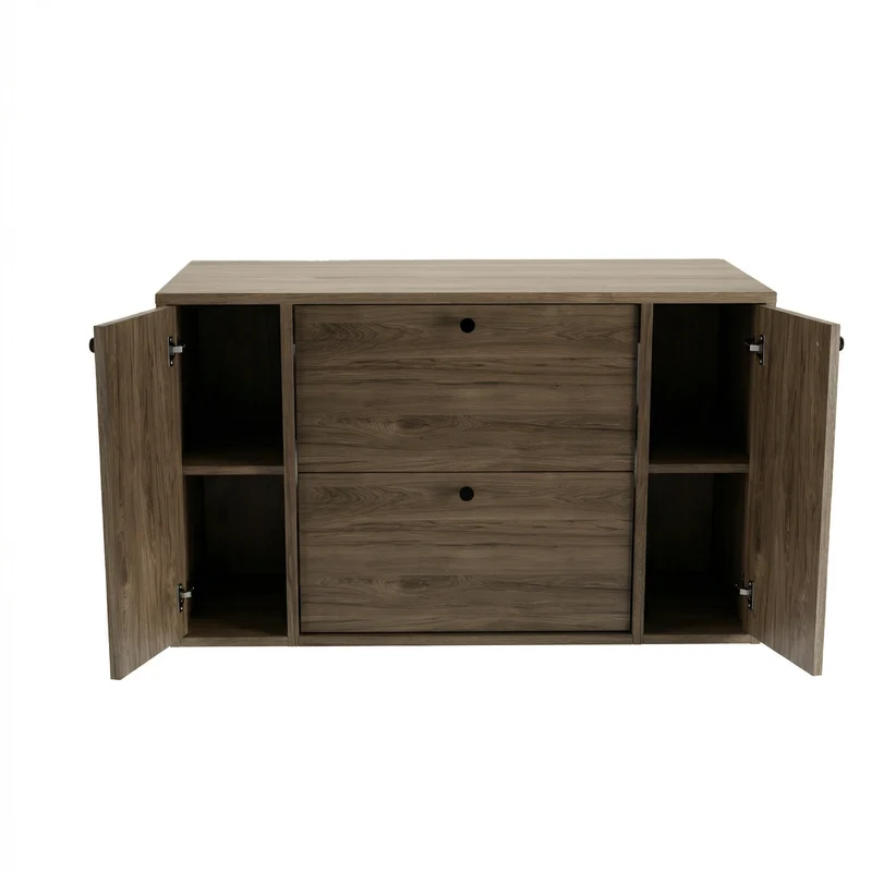 Waschtischunterschrank 100 cm mit 2 Regal, glatte Fronten Belino - Walnuss Dunkel