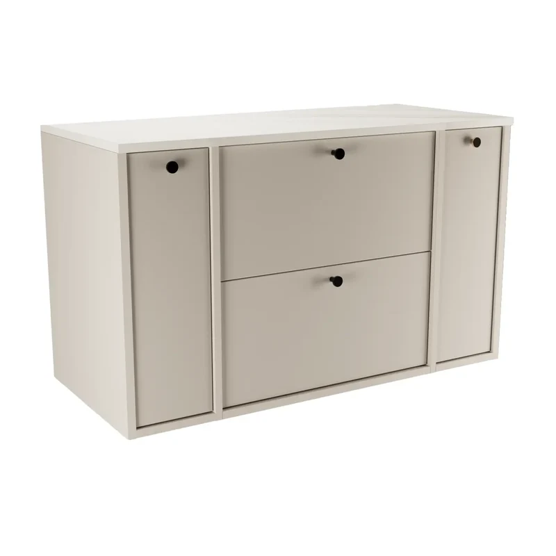 Waschtischunterschrank 100 cm mit 2 Regal, glatte Fronten Belino - Kaschmir/Marmor Bianco