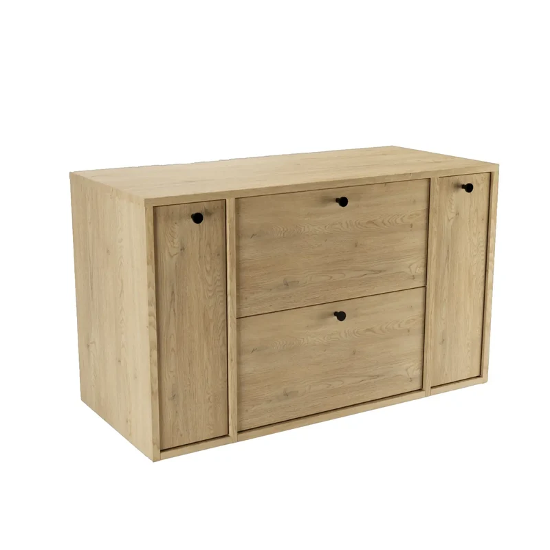 Waschtischunterschrank 100 cm mit 2 Regal, glatte Fronten Belino - Eiche Cremona