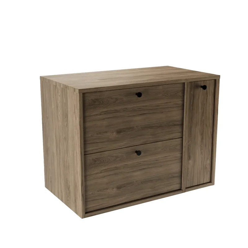 Waschtischunterschrank 80 cm mit Regal, glatte Fronten Belino - Walnuss Dunkel