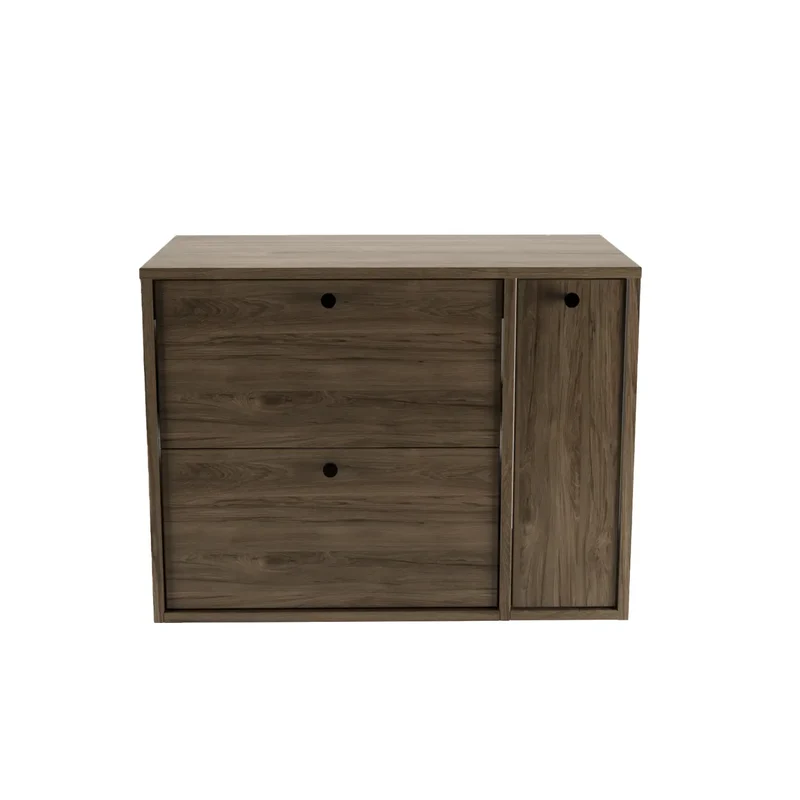 Waschtischunterschrank 80 cm mit Regal, glatte Fronten Belino - Walnuss Dunkel