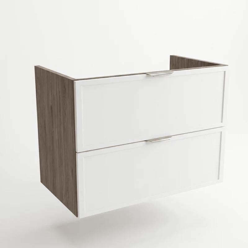 Waschtischunterschrank 80 cm mit 2 Schubladen, ohne Oberteil Roma - Weiß/Walnuss Dunkel