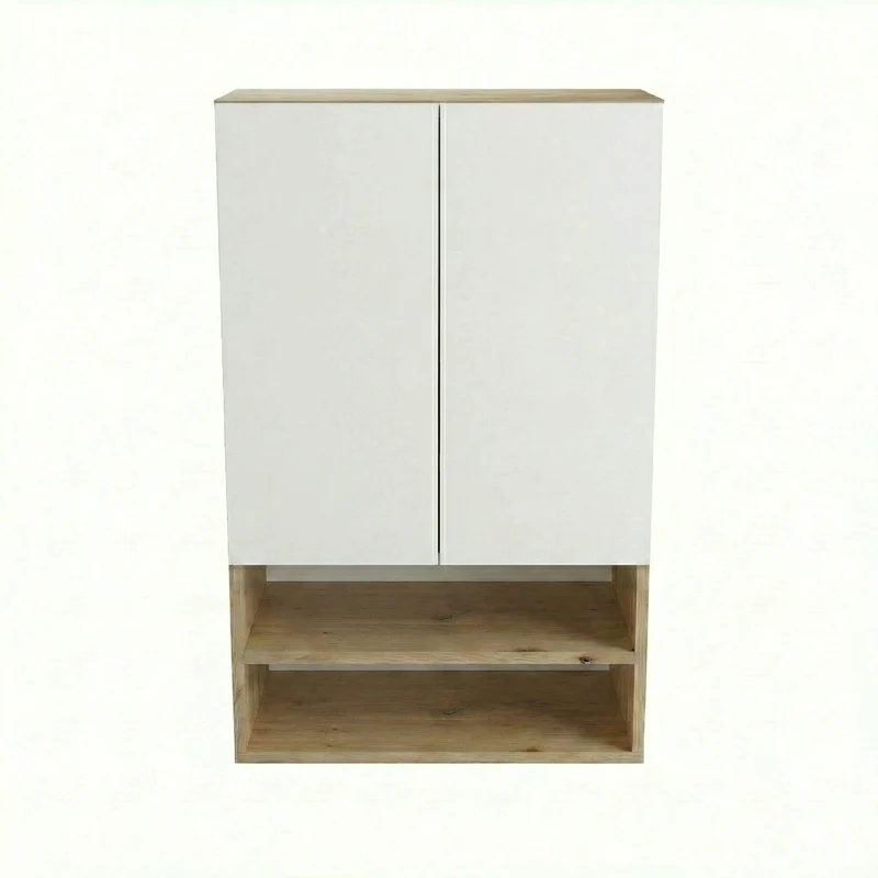 Badezimmer Hängeschrank 60 cm mit glatte Fronten Orio für Geberit - Weiß/Eiche artisan