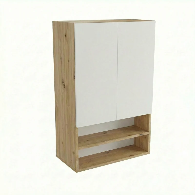 Badezimmer Hängeschrank 60 cm mit glatte Fronten Orio für Geberit - Weiß/Eiche artisan