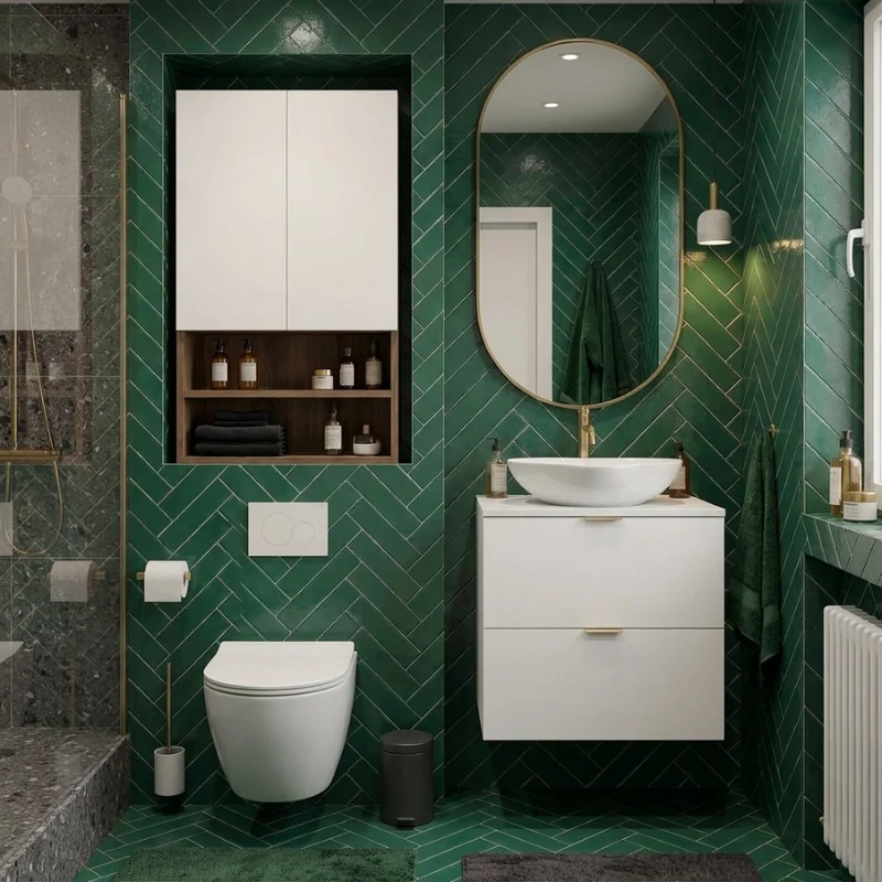 Badezimmer Hängeschrank 60 cm mit glatte Fronten Orio für Geberit - Weiß/Eiche artisan