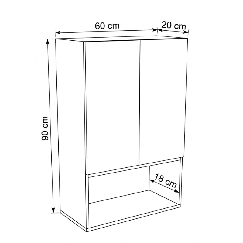 Badezimmer Hängeschrank 60 cm mit glatte Fronten Orio für Geberit - Weiß/Eiche artisan