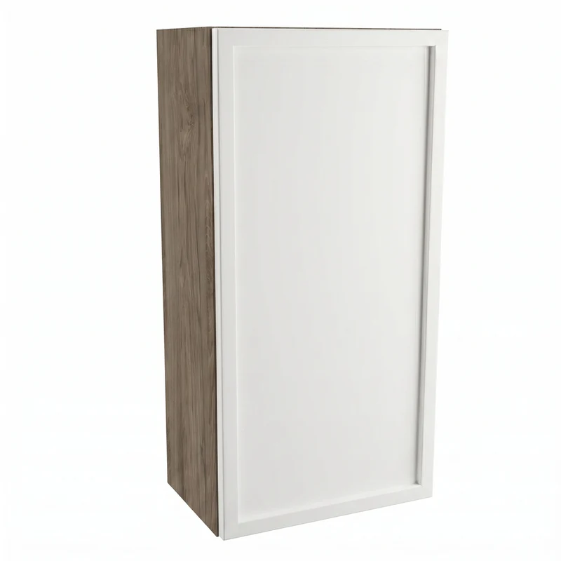Hängender Badezimmerschrank, 30 cm, 1 Tür mit Einlegeboden Roma - Weiß/Walnuss Dunkel