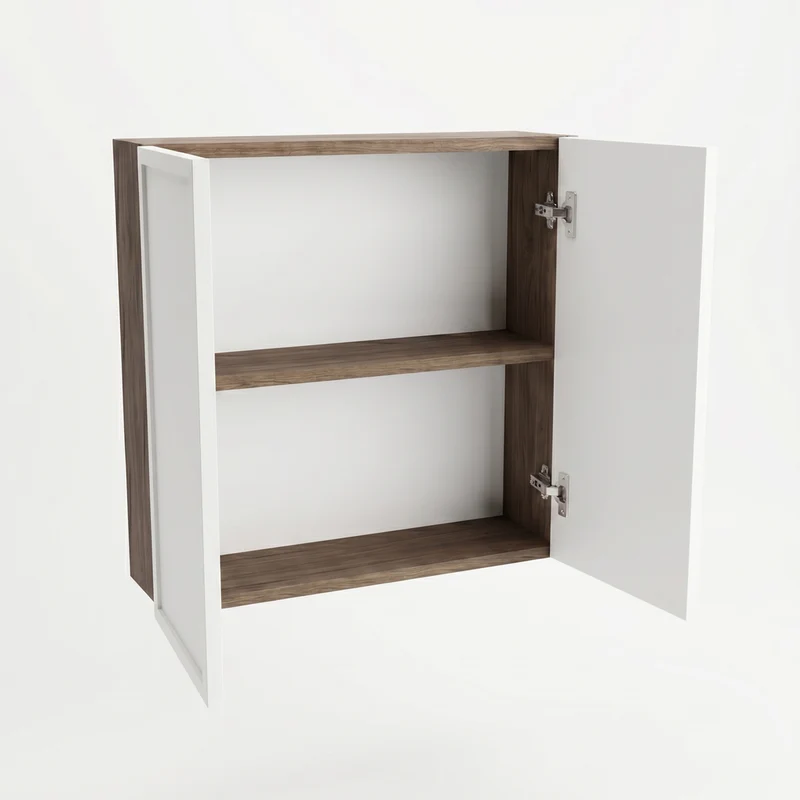 Hängender Badezimmerschrank 60 cm mit 2 Türen Roma - Weiß/Walnuss Dunkel