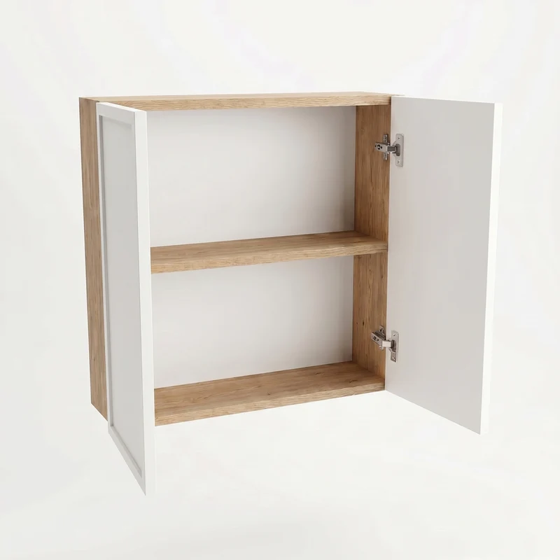 Hängender Badezimmerschrank 60 cm mit 2 Türen Roma - Weiß/Eiche Cremona