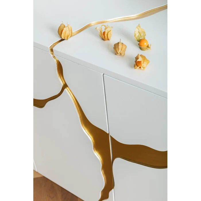 Sideboard weiß-Gold, Anrichte Gold weiß, Breite 160 cm