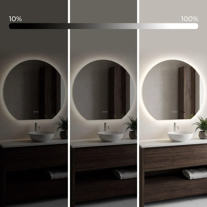 Badmöbel-Set: 100 cm Schrank mit Regal, Waschbecken und LED-Spiegel Willy - Eiche Cremona, Marmor-Platte