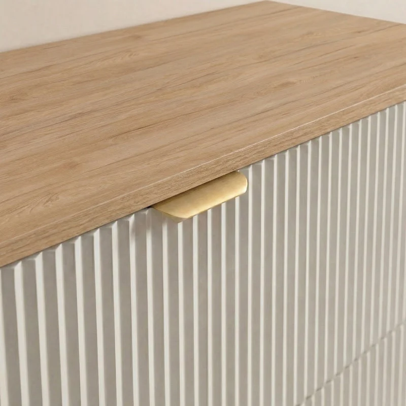 Badmöbel-Set: 100 cm Schrank mit Regal, Waschbecken und LED-Spiegel Willy - Kaschmir, Walnussplatte