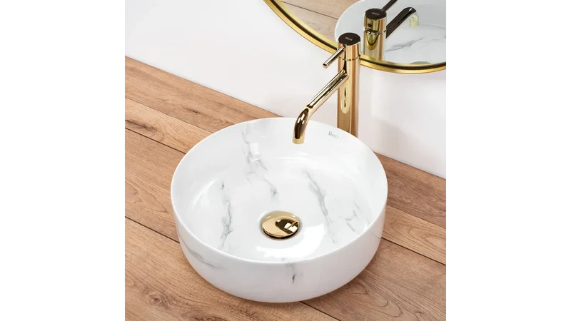 Runde Waschbecken aus weißem Marmor 36 cm - Sami